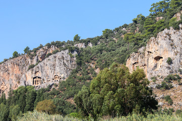 Fototapeta na wymiar Rock temple tombs in Dalyan/Turkey