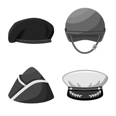 Vector illustration of headgear and modern sign. Set of headgear and clothing stock vector illustration.
