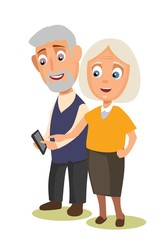 Grandmother and grandfather holding phone.