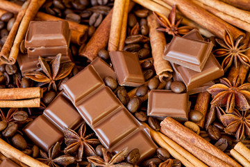 Close Up Of Chocolate With Cinnamon Sticks
