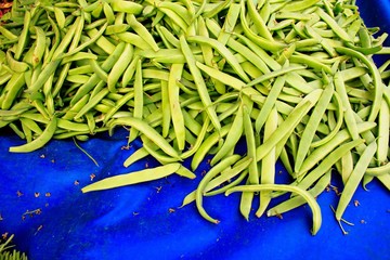 Green beans on market stall