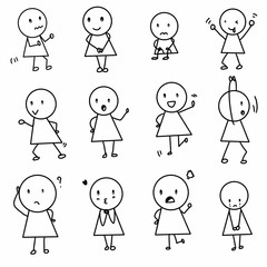 A set of stick figure in many charactor, doodle of people