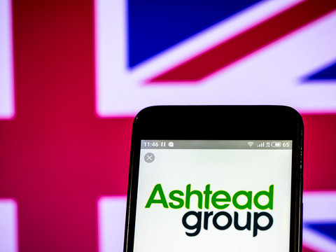Kiev, Ukraine, February 2019, illustrative editorial. Ashtead Group plc logo seen displayed on a smart phone
