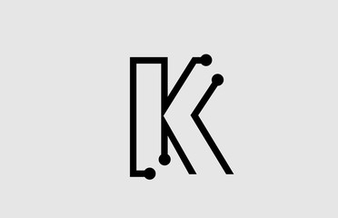 K letter alphabet logo design with line and dots