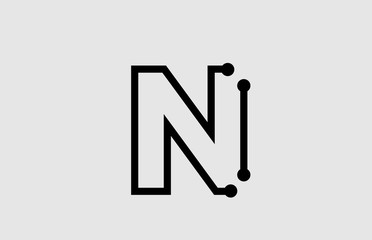 N letter alphabet logo design with line and dots