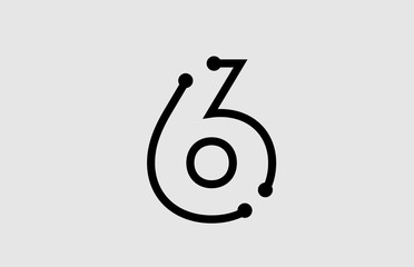 number 6 logo design with line and dots - obrazy, fototapety, plakaty