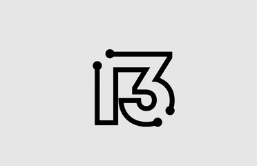 number 13 logo design with line and dots - obrazy, fototapety, plakaty