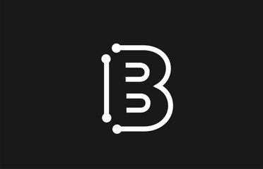 alphabet letter B black and white logo design with line and dots