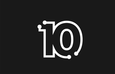 10 number black and white logo design with line and dots