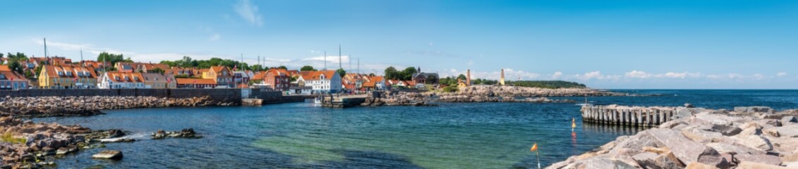 Fototapeta na wymiar Panorama of Allinge Waterfront, Bornholm, Denmark
