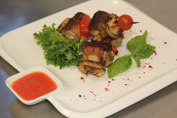 pork meat with green vegetables