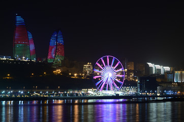 Evening Baku with a view from the boulevard.Azerbaijan
