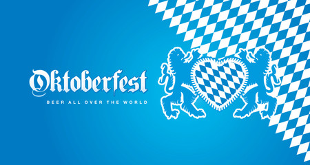 Oktoberfest Munich Beer all over the World blue logo landscape background - obrazy, fototapety, plakaty