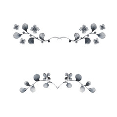  Watercolor set with gray vintage flowers, leaves and twigs. Ideal for cards and invitations.
