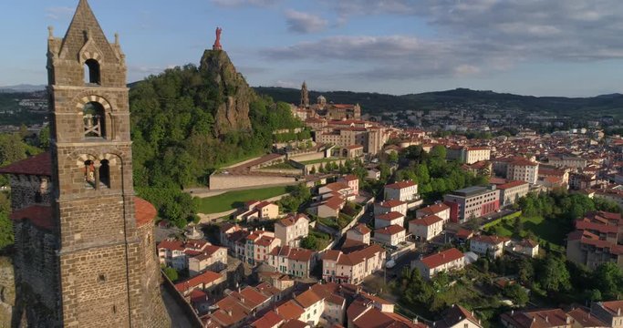 Le Puy-en-Velay, aerial back traveling, Haute-Loire, France