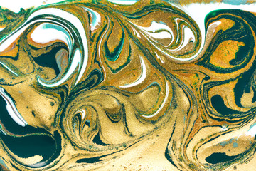 Amazing luxury yellow gold marble background with green and white layers.