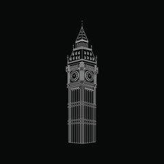Big Ben in London negative outline vector.