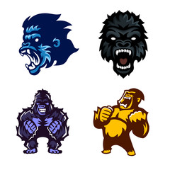 Gorilla, Ape, Monkey, Set of logo mascot, Vector.