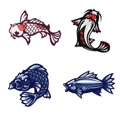 Fish, Koi , Set of mascot logo, Vector illustration