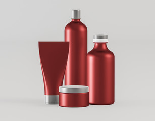 Set of containers for cosmetics red color mockup - 3D illustration