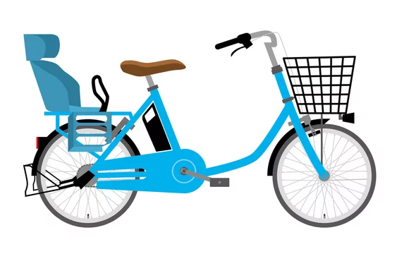 電動アシスト自転車のイラスト 水色 二人乗り 横向き ママチャリ 実用自転車 ィバイク Vector De Stock Adobe Stock