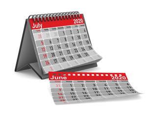 2020 year. Calendar for July. Isolated 3D illustration
