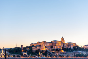 Buda Castle Royal Palace on Hill Hungary Budapest Europe panorama architecture famous landmark historical part city with blue sky.