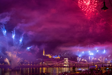 Annual fireworks on August 20 over Danube river and Chain bridge.