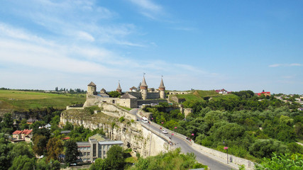 Fototapeta na wymiar general appearance of Kamianets-Podilskyi Castle (is a former Ruthenian-Lithuanian castle and a later three-part Polish fortress located in the city of Kamianets-Podilskyi, Ukraine. 07.08.2019