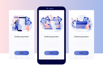 Fototapeta na wymiar Online payment concept. Digital bill. Screen template for mobile smart phone. Modern flat cartoon style. Vector illustration