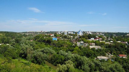 view of the city from the Kamianets-Podilskyi Castle (is a former Ruthenian-Lithuanian  castle and a later three-part Polish fortress located in the city of Kamianets-Podilskyi, Ukraine. 07.08.2019