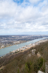 Fototapeta na wymiar River Rhine and the city of Bonn as seen from the Drachenfels, North Rhine-Westphalia, Germany