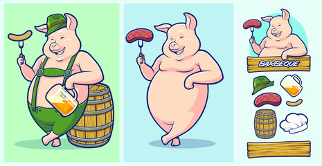 Oktoberfest Pig Mascot with extra elements for Barbeque and Steakhouse logo designs