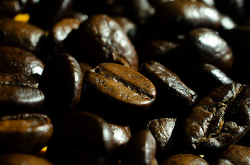 coffee beans on black background