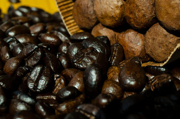 coffee beans on black background