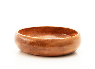 Round wooden bowl on white