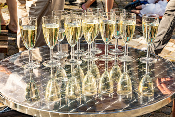 detail of glasses with sparkling wine