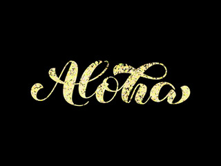 Aloha brush lettering. Hawaiian language greeting typography. Vector illustration for card or banner