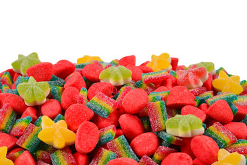 Juicy colorful jelly sweets isolated on white. Gummy candies. .