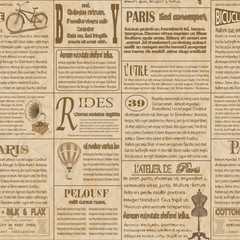 Cotton fabric Old newspaper french seamless background.