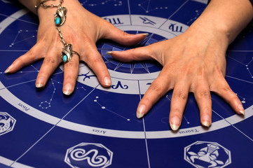 Astrologer fortune teller with zodiac signs and horoscope like astrology concept 