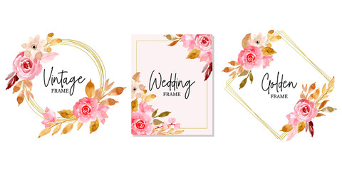 golden wedding frame with watercolor floral collection