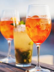 summer citrus cold alcohol drink Aperol Spritz close-up