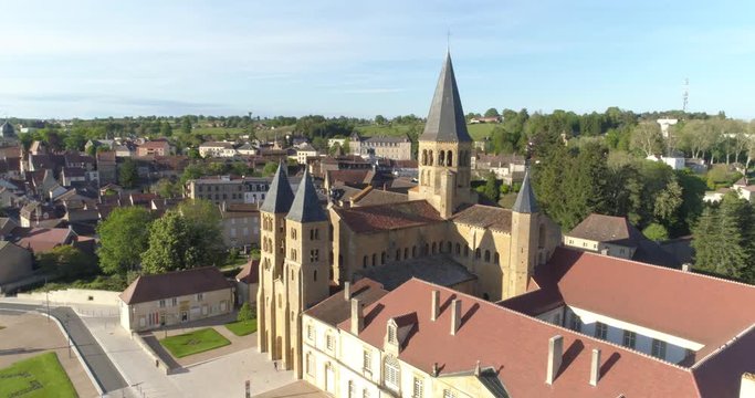 Paray-le-Monial aerial lateral traveling, France