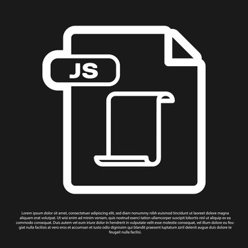 Black JS file document. Download js button icon isolated on black background. JS file symbol. Vector Illustration