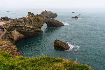 The Rocher de la Vierge (Rock of the Virgin Mary) during winter season, Biarritz, France