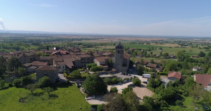 P&eacute;rouges aerial back traveling, Ain, labelled Les Plus Beaux Villages de France