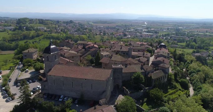 P&eacute;rouges aerial back traveling, Ain, labelled Les Plus Beaux Villages de France