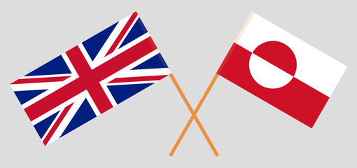 Greenland and the UK. Crossed Greenlandic and British flags