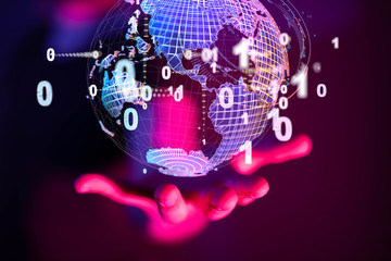Businessman touching global network and data exchanges over the world